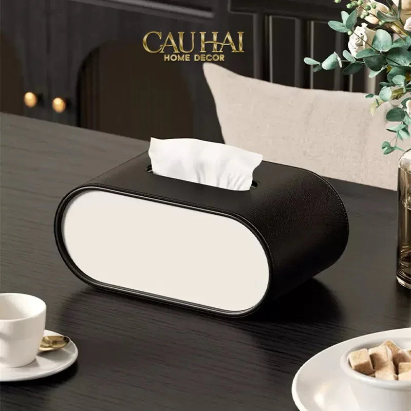 Maison Couture - Hộp Khăn Giấy Da Atélier Noir Leather Orbit Savoire Medusa Édition 13x22 - Noire-CẬU HAI HOME DECOR