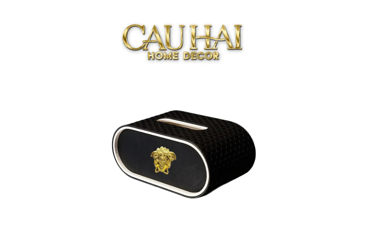 Maison Couture - Hộp Khăn Giấy Da Atélier Noir Leather Orbit Savoire Medusa Édition 13x22 - Noire-HỘP KHĂN GIẤY-CẬU HAI HOME DECOR-CẬU HAI HOME DECOR