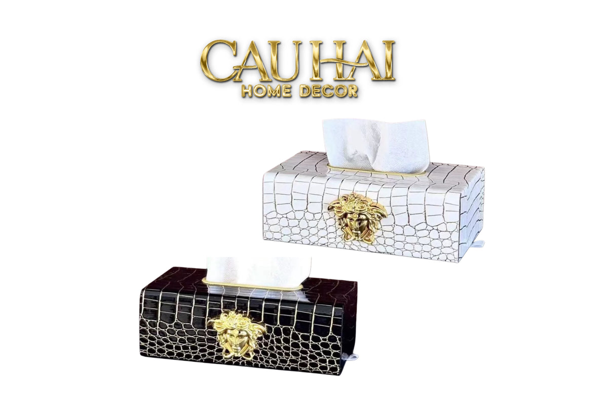 Maison Couture - Hộp Khăn Giấy Da V Class Medusa Croco Glossy Leather 24x13x9-HỘP KHĂN GIẤY-CẬU HAI HOME DECOR-CẬU HAI HOME DECOR