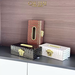 Maison Couture - Hộp Khăn Giấy Da V Class Medusa Croco Glossy Leather 24x13x9-CẬU HAI HOME DECOR