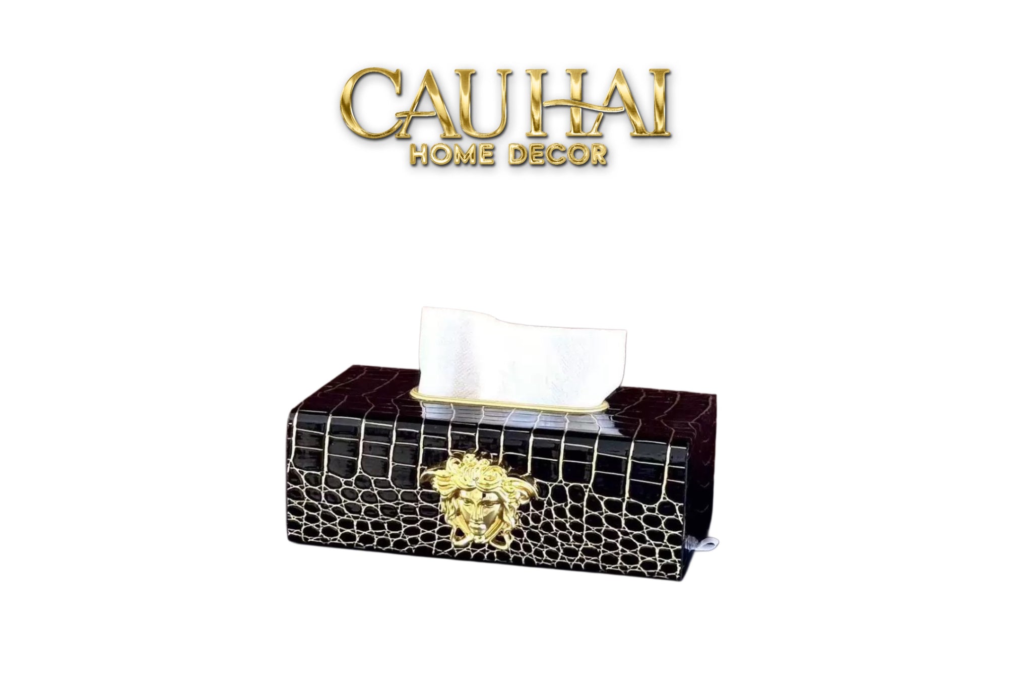 Maison Couture - Hộp Khăn Giấy Da V Class Medusa Croco Glossy Leather 24x13x9-CẬU HAI HOME DECOR