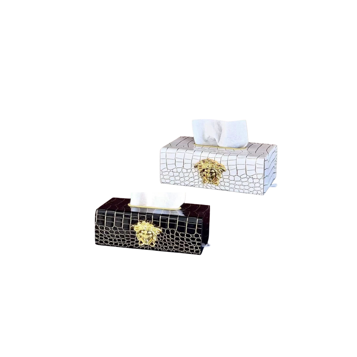 Maison Couture - Hộp Khăn Giấy Da V Class Medusa Croco Glossy Leather 24x13x9-HỘP KHĂN GIẤY-CẬU HAI HOME DECOR-CẬU HAI HOME DECOR