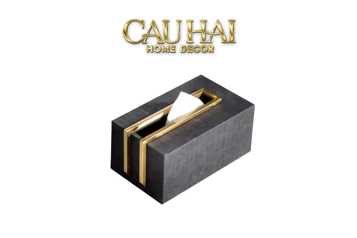 Maison Couture - Hộp Khăn Giấy Gỗ Sồi Birkin Savoir Atélier Croco Leather-HỘP KHĂN GIẤY-Đối tác tại Trung Quốc theo từng đơn đặt hàng-CẬU HAI HOME DECOR