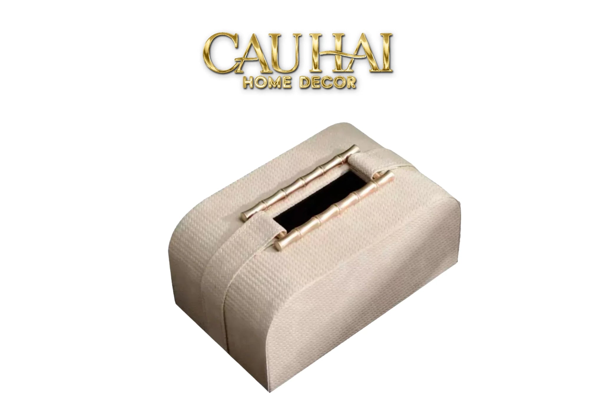 Maison Couture - Hộp Khăn Giấy Gỗ Sồi Bọc Da Cao Cấp Bamboo Signature Saddles - Savoir / Ivoire 22x13-CẬU HAI HOME DECOR