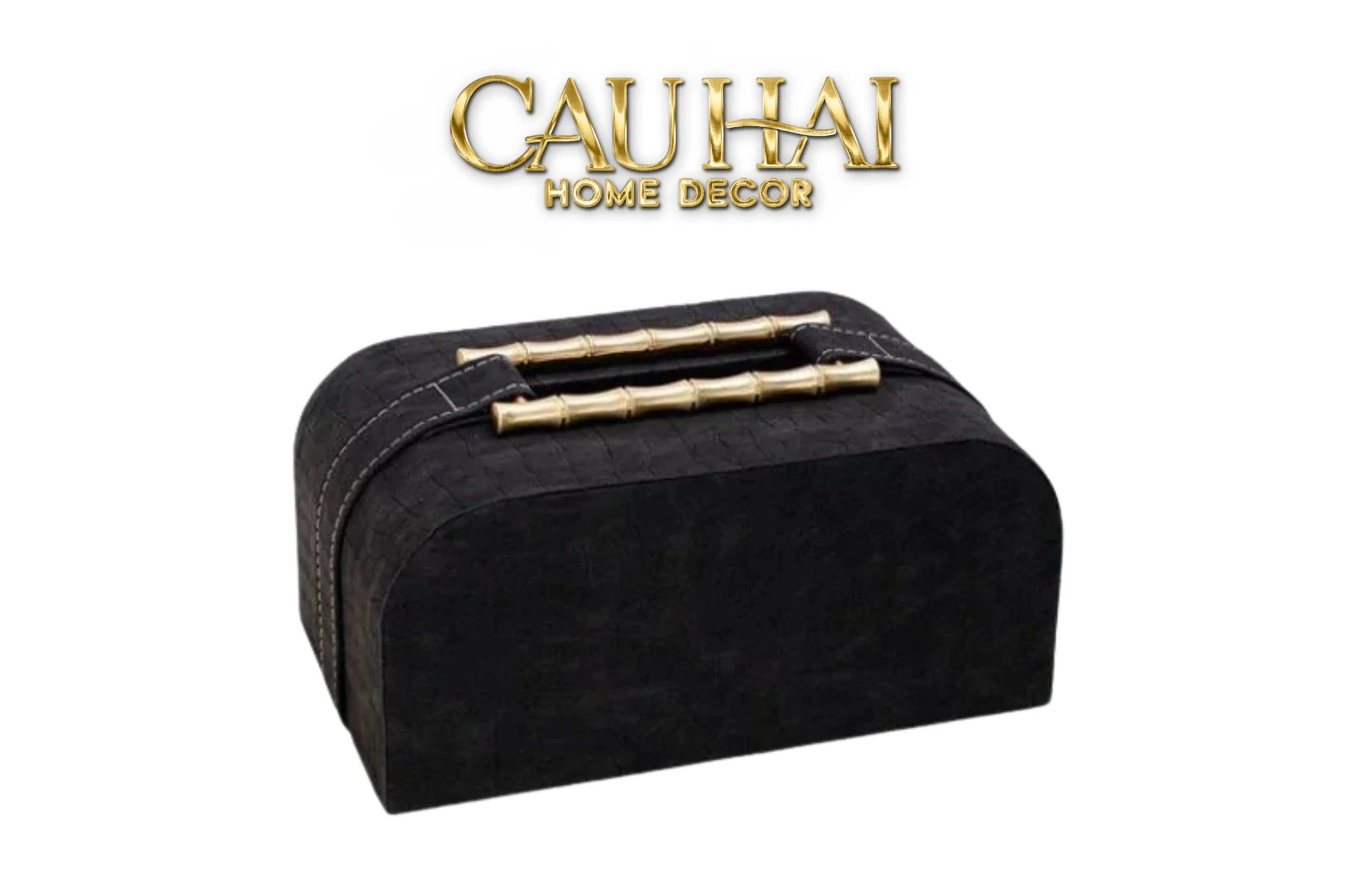 Maison Couture - Hộp Khăn Giấy Gỗ Sồi Bọc Da Cao Cấp Bamboo Signature Saddles - Savoir / Ivoire 22x13-CẬU HAI HOME DECOR