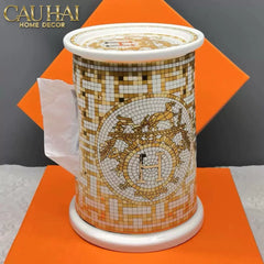 Maison Couture - Hộp Khăn Giấy Gốm Sứ - Mosaic Équestre Porcelain Cylinder-CẬU HAI HOME DECOR