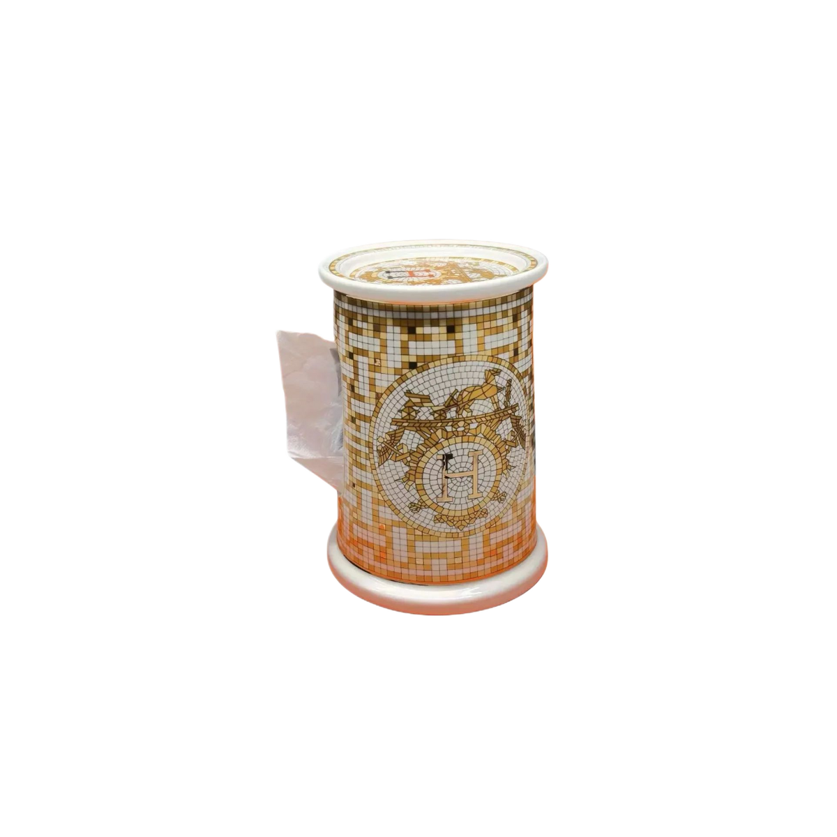 Maison Couture - Hộp Khăn Giấy Gốm Sứ - Mosaic Équestre Porcelain Cylinder-HỘP KHĂN GIẤY-Đối tác tại Trung Quốc theo từng đơn đặt hàng-CẬU HAI HOME DECOR