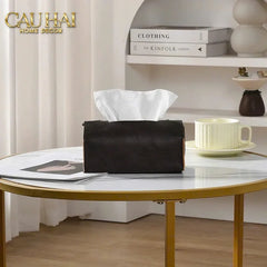 Maison Couture - Hộp Khăn Giấy Lux Leather Saddlecraft Noir-CẬU HAI HOME DECOR