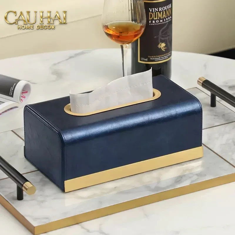 Maison Couture - Hộp Khăn Giấy Royale Bleu Satin Impérial Paon Plumage Tissue Holders-CẬU HAI HOME DECOR