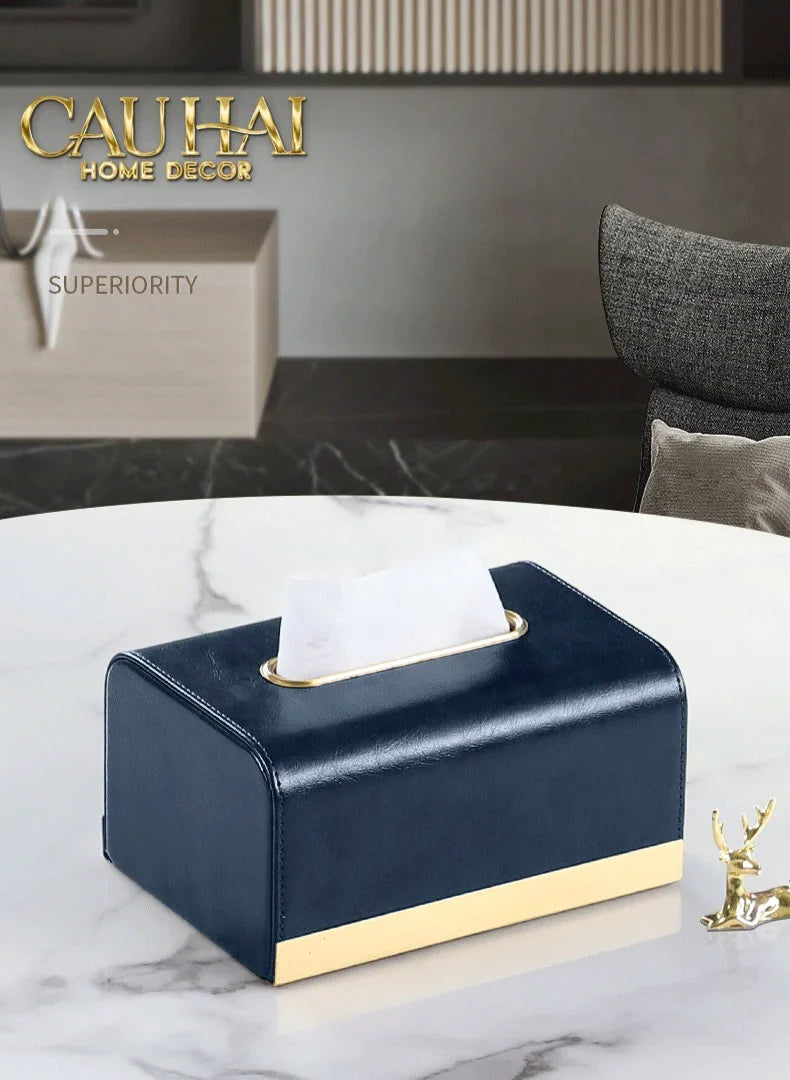 Maison Couture - Hộp Khăn Giấy Royale Bleu Satin Impérial Paon Plumage Tissue Holders-CẬU HAI HOME DECOR