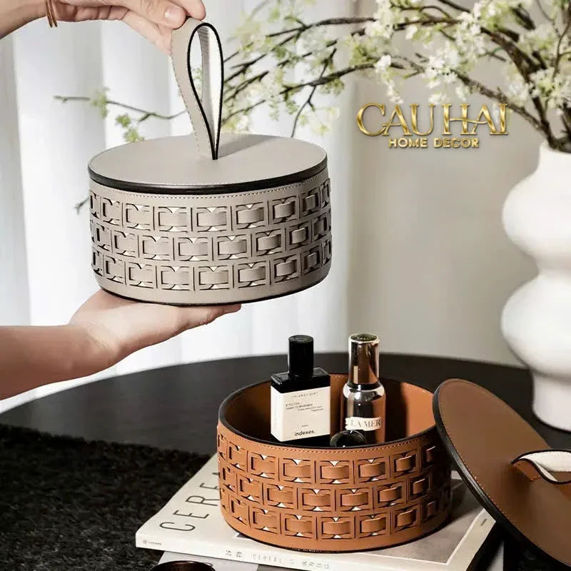 Maison Couture - Hộp Lưu Trữ Boîte à Boîte de Rangement Ronde Cognac D20-CẬU HAI HOME DECOR