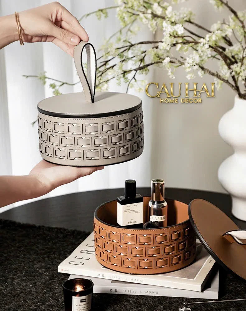 Maison Couture - Hộp Lưu Trữ Boîte à Boîte de Rangement Ronde Cognac D20-CẬU HAI HOME DECOR