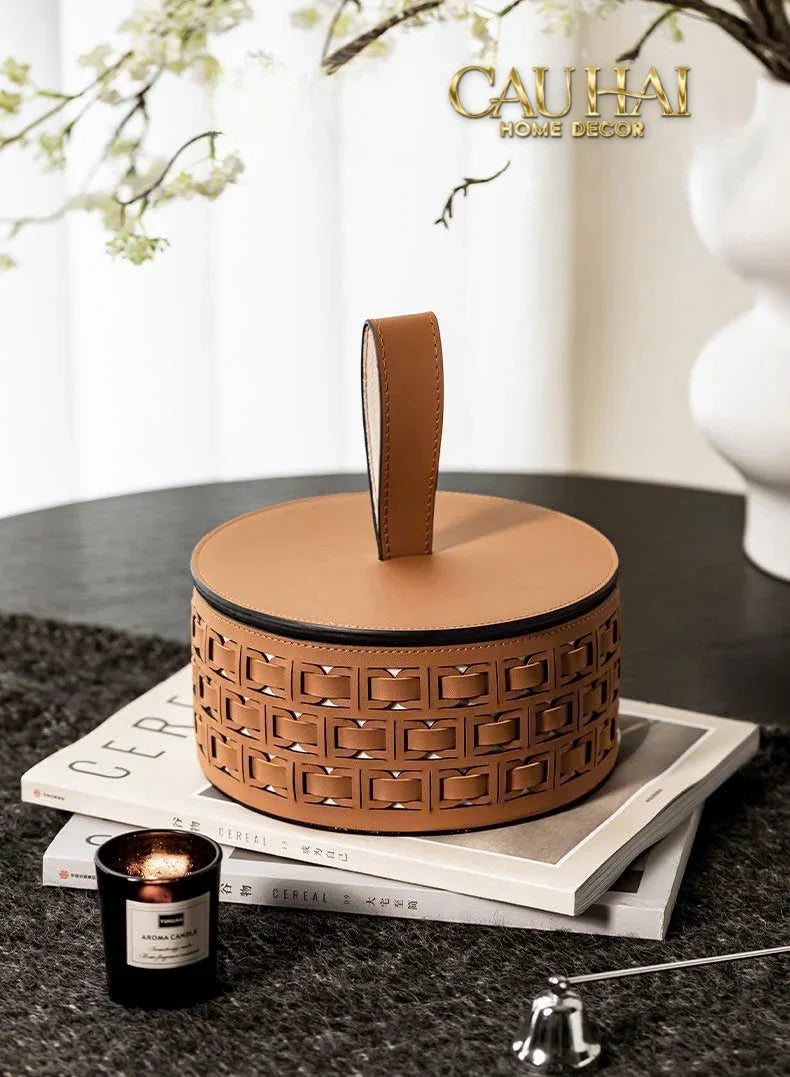 Maison Couture - Hộp Lưu Trữ Boîte à Boîte de Rangement Ronde Cognac D20-CẬU HAI HOME DECOR