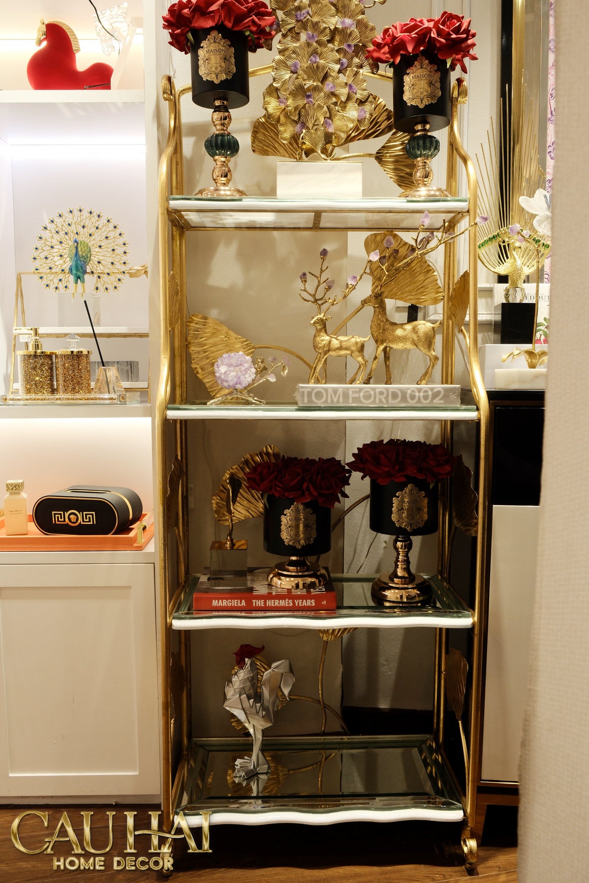 Maison Couture - Kệ Trưng Bày Lá Ngân Hạnh 4 Tầng Ginkgo Royale Étagère 14K Mirror-KỆ TRANG TRÍ-CẬU HAI HOME DECOR-CẬU HAI HOME DECOR
