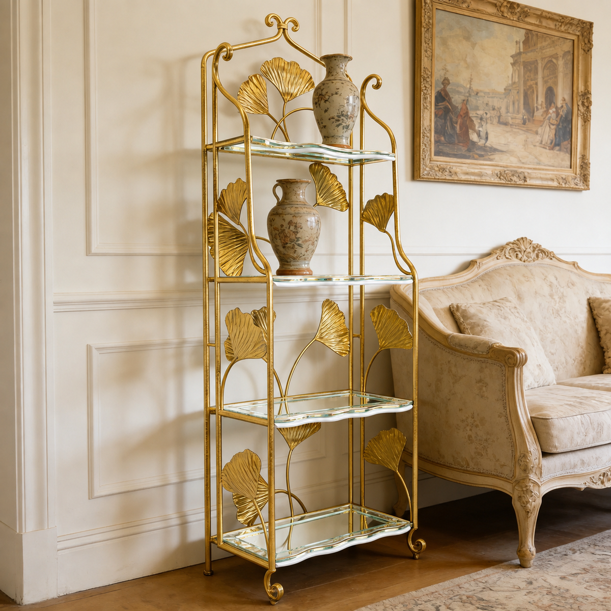 Maison Couture - Kệ Trưng Bày Lá Ngân Hạnh 4 Tầng Ginkgo Royale Étagère 14K Mirror-KỆ TRANG TRÍ-CẬU HAI HOME DECOR-CẬU HAI HOME DECOR