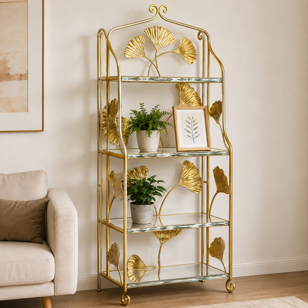 Maison Couture - Kệ Trưng Bày Lá Ngân Hạnh 4 Tầng Ginkgo Royale Étagère 14K Mirror-KỆ TRANG TRÍ-CẬU HAI HOME DECOR-CẬU HAI HOME DECOR