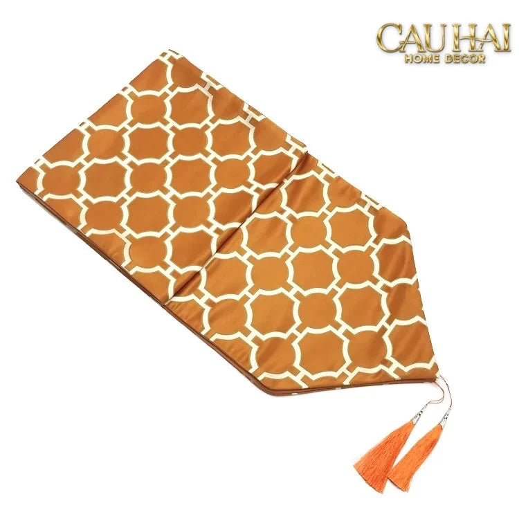 Maison Couture - Khăn Trải Bàn Lụa Treillis Doré Orange Fauve Silk Table Runner 2m4-CẬU HAI HOME DECOR