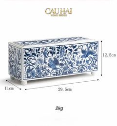 Maison Couture - Khay Bình Hoa Blue Indigo Indochine Héritage Floral Centerpiece Porcelain Trays 29.5 x 11-CẬU HAI HOME DECOR