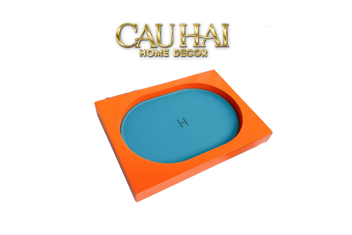 Maison Couture – Khay Chữ Nhật Gỗ Lót Da Équinoxe Cyan Helios-KHAY TRANG TRÍ-CẬU HAI HOME DECOR-CẬU HAI HOME DECOR