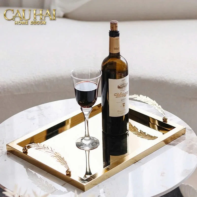 Maison Couture - Khay Chữ Nhật Métallique "Midas Touch" Gilded Fur Handle 35X45-CẬU HAI HOME DECOR