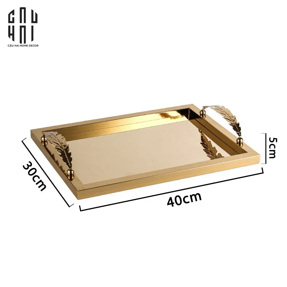 Maison Couture - Khay Chữ Nhật Métallique "Midas Touch" Gilded Fur Handle 35X45-CẬU HAI HOME DECOR
