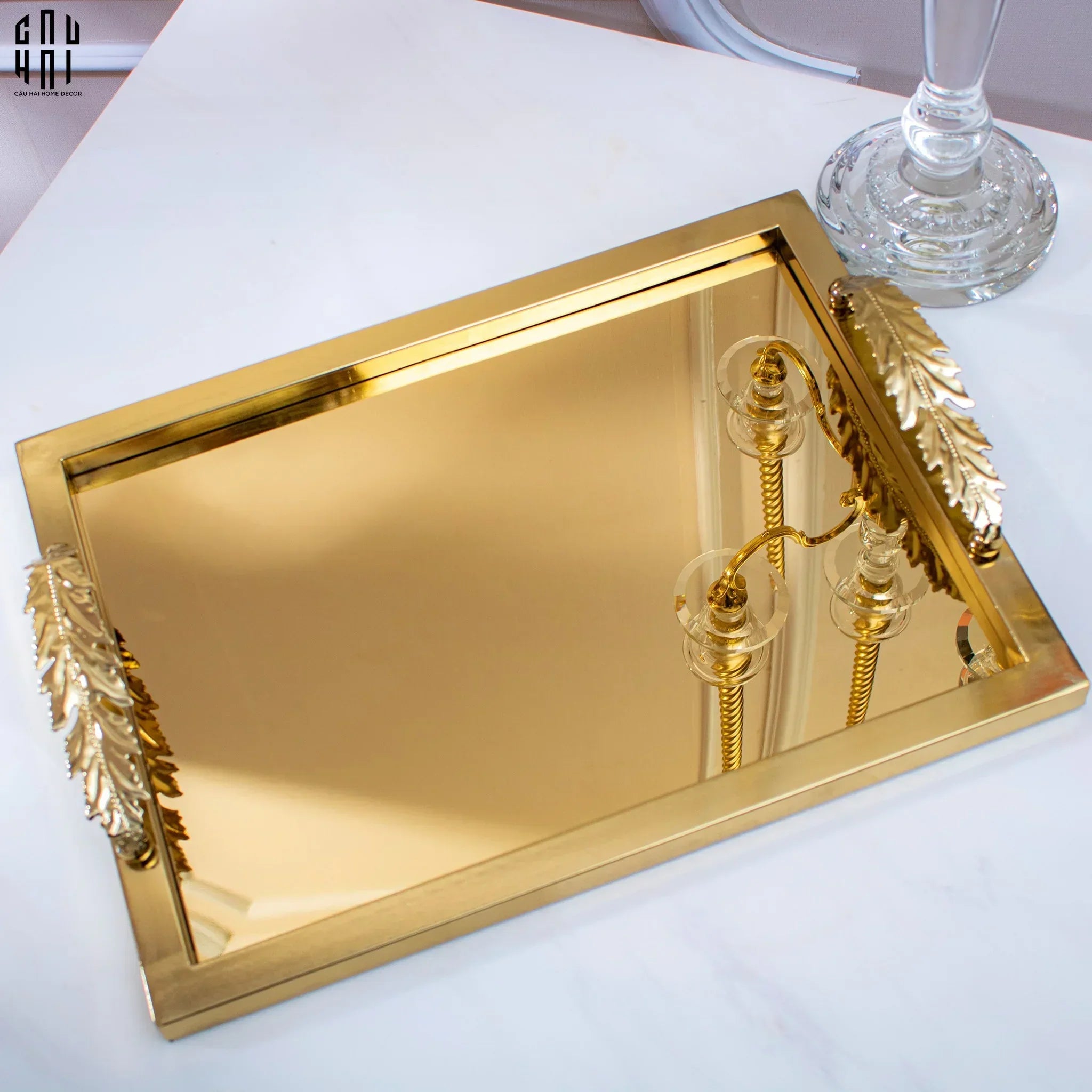 Maison Couture - Khay Chữ Nhật Métallique "Midas Touch" Gilded Fur Handle 35X45-CẬU HAI HOME DECOR