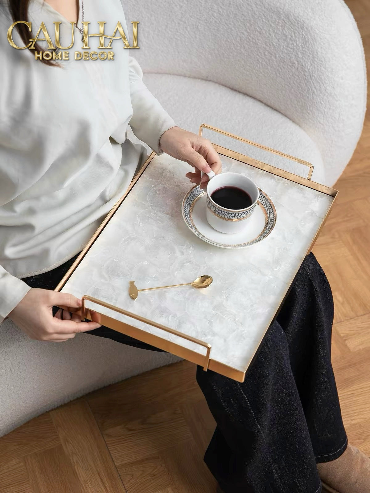 Maison Couture - Khay Chữ Nhật Xà Cừ - Plateau Perle Céleste Celestial Pearl Serving Tray 30*40-KHAY TRANG TRÍ-CẬU HAI HOME DECOR-CẬU HAI HOME DECOR