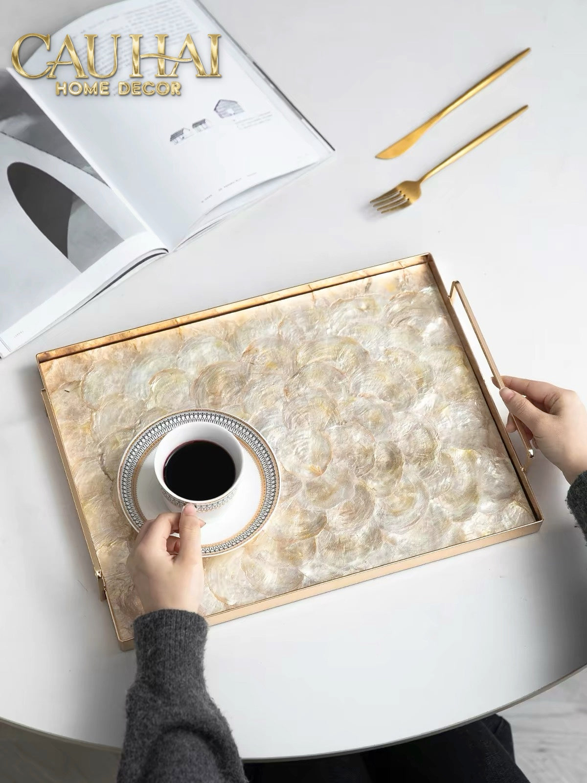 Maison Couture - Khay Chữ Nhật Xà Cừ - Plateau Perle Céleste Celestial Pearl Serving Tray 30*40-KHAY TRANG TRÍ-CẬU HAI HOME DECOR-CẬU HAI HOME DECOR