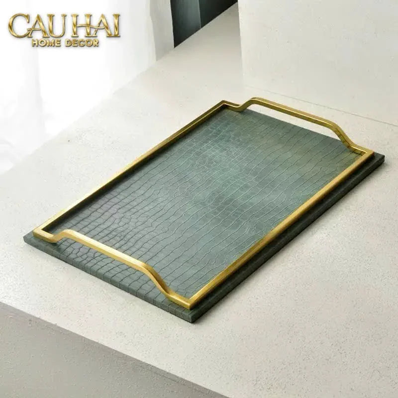 Maison Couture - Khay Da Chữ Nhật Emerald Cuir Croco Leather Tray 30x40-CẬU HAI HOME DECOR