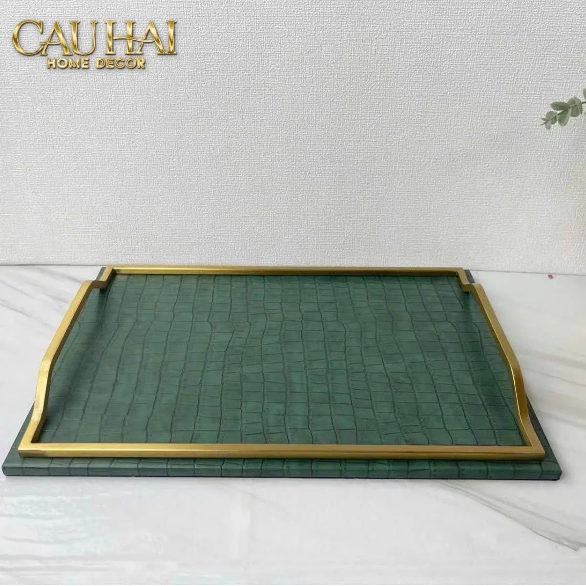 Maison Couture - Khay Da Chữ Nhật Emerald Cuir Croco Leather Tray 30x40-CẬU HAI HOME DECOR