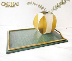 Maison Couture - Khay Da Chữ Nhật Emerald Cuir Croco Leather Tray 30x40-CẬU HAI HOME DECOR