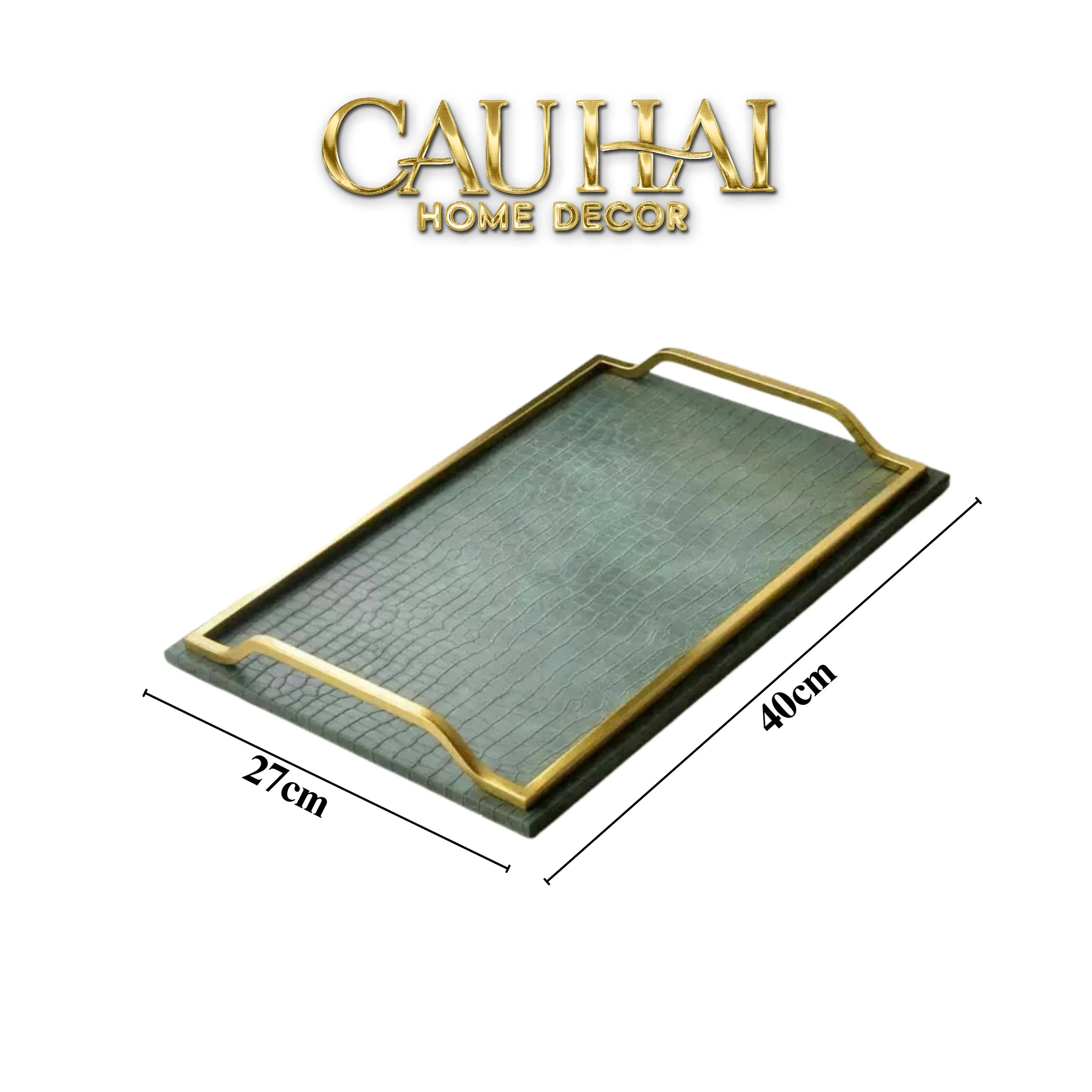 Maison Couture - Khay Da Chữ Nhật Emerald Cuir Croco Leather Tray 30x40-CẬU HAI HOME DECOR