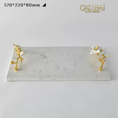 Maison Couture - Khay Đá Marble Chữ Nhật Haute Orchid Golden Branches Decorative Trays 22x37-CẬU HAI HOME DECOR
