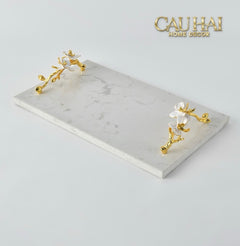 Maison Couture - Khay Đá Marble Chữ Nhật Haute Orchid Golden Branches Decorative Trays 22x37-CẬU HAI HOME DECOR