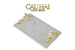 Maison Couture - Khay Đá Marble Chữ Nhật Haute Orchid Golden Branches Decorative Trays 22x37-CẬU HAI HOME DECOR