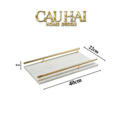Maison Couture - Khay Đá Marble Chữ Nhật Pearl– Gold Ivory Handles 22×40-CẬU HAI HOME DECOR