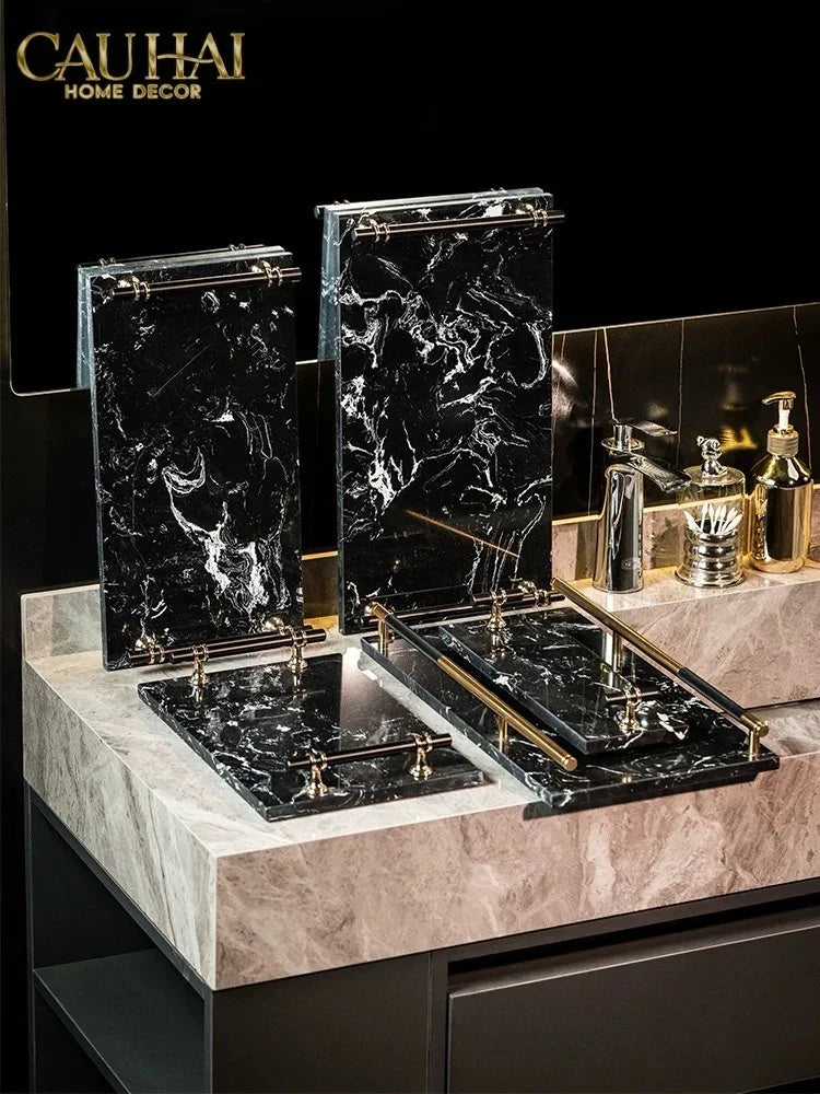 Maison Couture - Khay Đá Marble Chữ Nhật Phantom Golden Handles 30×40-CẬU HAI HOME DECOR