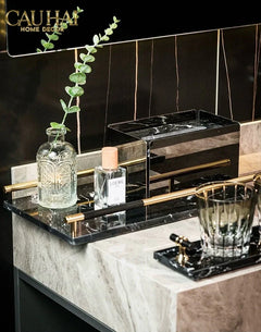Maison Couture - Khay Đá Marble Chữ Nhật Phantom Golden Handles 30×40-CẬU HAI HOME DECOR