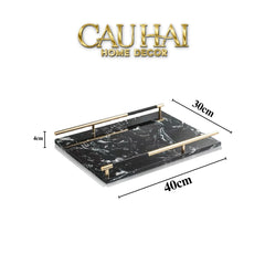 Maison Couture - Khay Đá Marble Chữ Nhật Phantom Golden Handles 30×40-CẬU HAI HOME DECOR