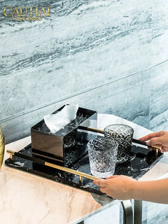 Maison Couture - Khay Đá Marble Chữ Nhật Phantom Golden Handles 30×40-CẬU HAI HOME DECOR
