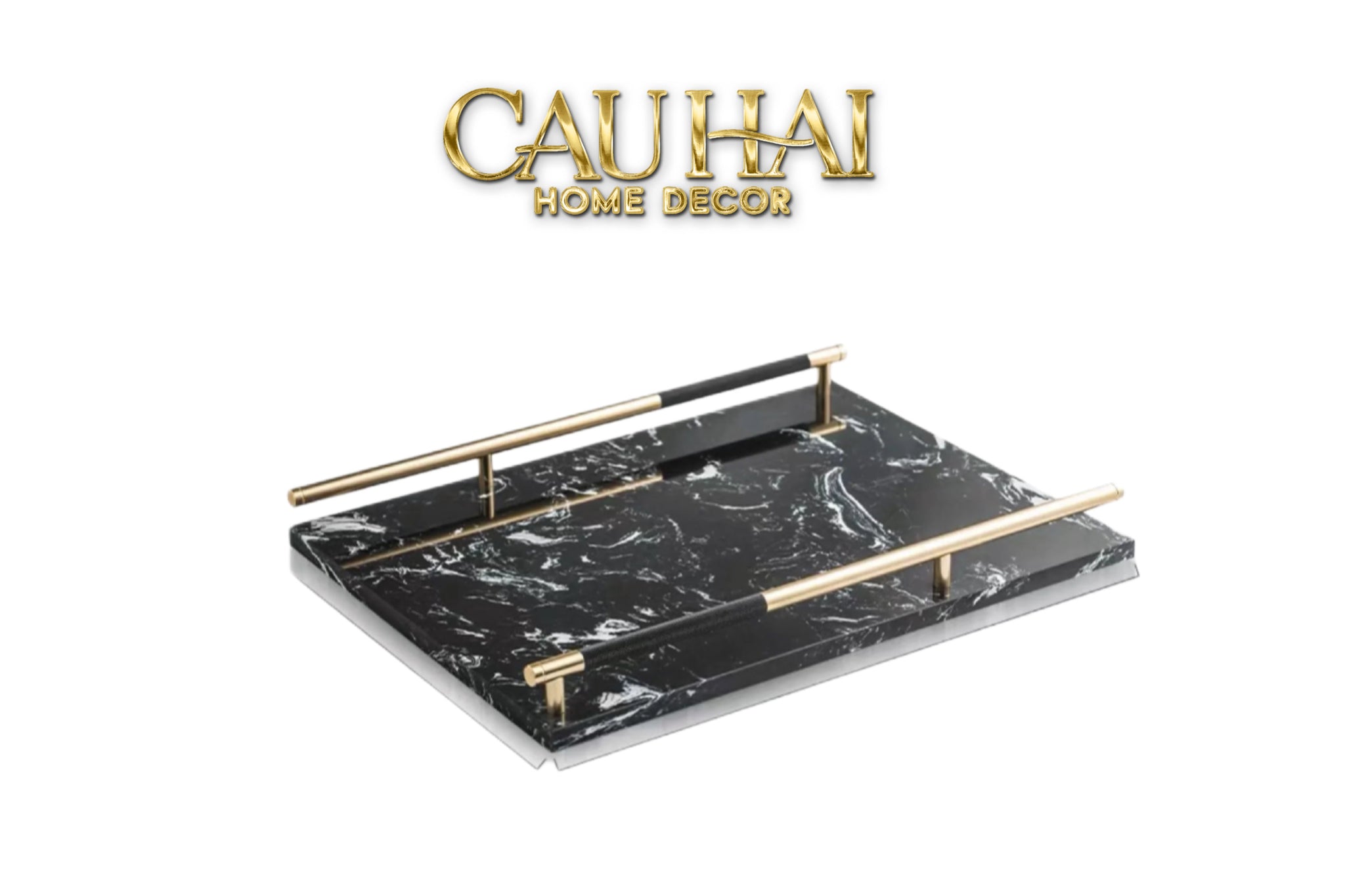 Maison Couture - Khay Đá Marble Chữ Nhật Phantom Golden Handles 30×40-CẬU HAI HOME DECOR