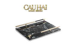 Maison Couture - Khay Đá Marble Chữ Nhật Phantom Golden Handles 30×40-CẬU HAI HOME DECOR