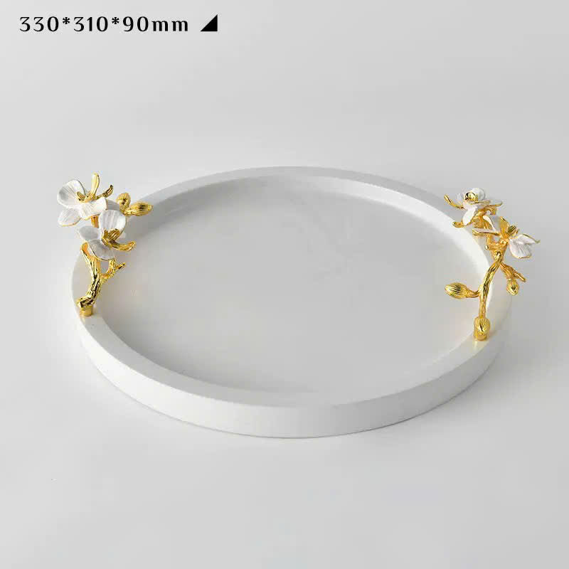 Maison Couture - Khay Đá Marble Tròn Haute Orchid Golden Branches Decorative Trays D32-KHAY TRANG TRÍ-CẬU HAI HOME DECOR-CẬU HAI HOME DECOR