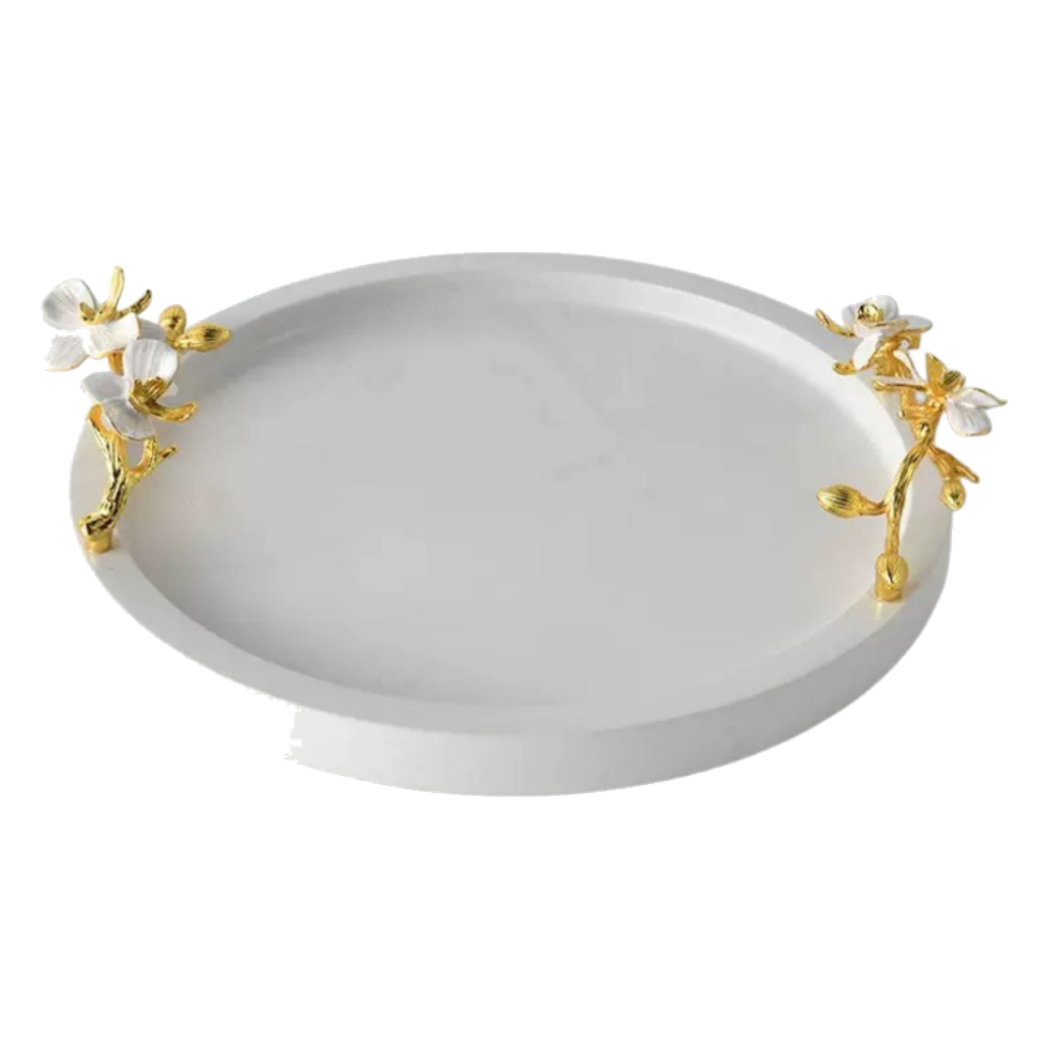 Maison Couture - Khay Đá Marble Tròn Haute Orchid Golden Branches Decorative Trays D32-KHAY TRANG TRÍ-CẬU HAI HOME DECOR-CẬU HAI HOME DECOR
