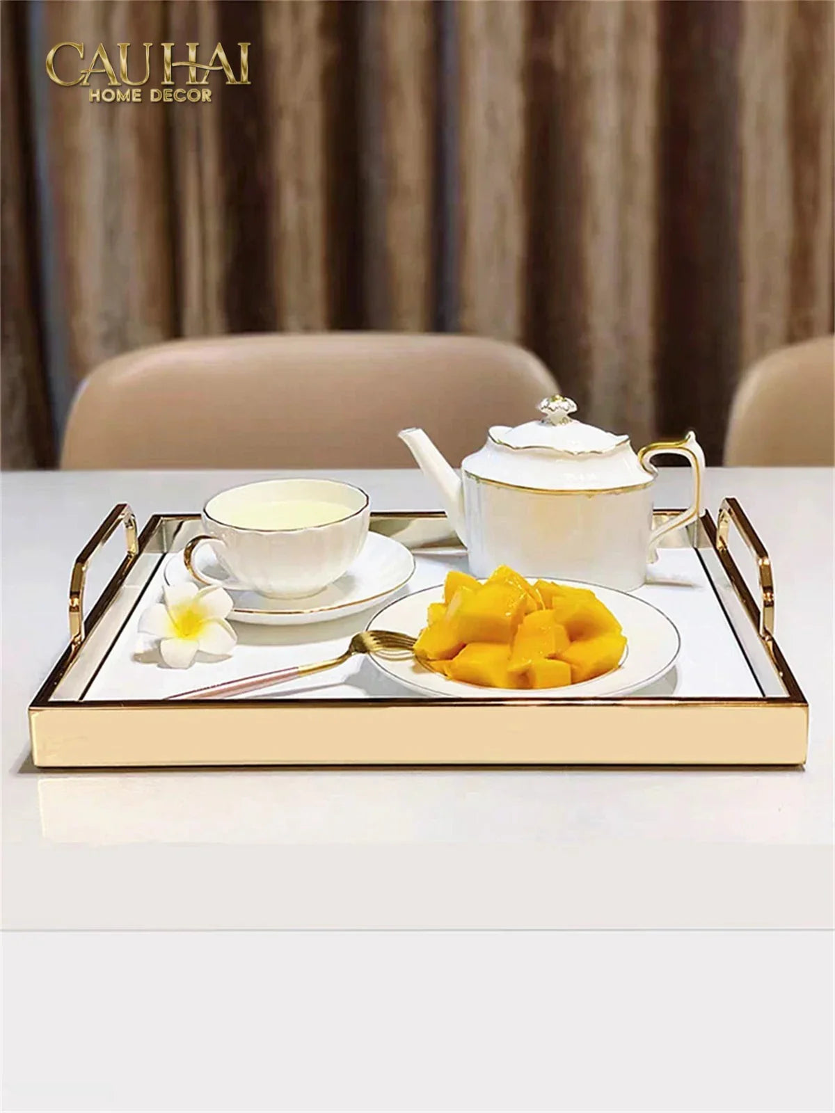 Maison Couture - Khay Gỗ Chữ Nhật Céline Opaline Blanc Decoratives Trays 45x35-CẬU HAI HOME DECOR