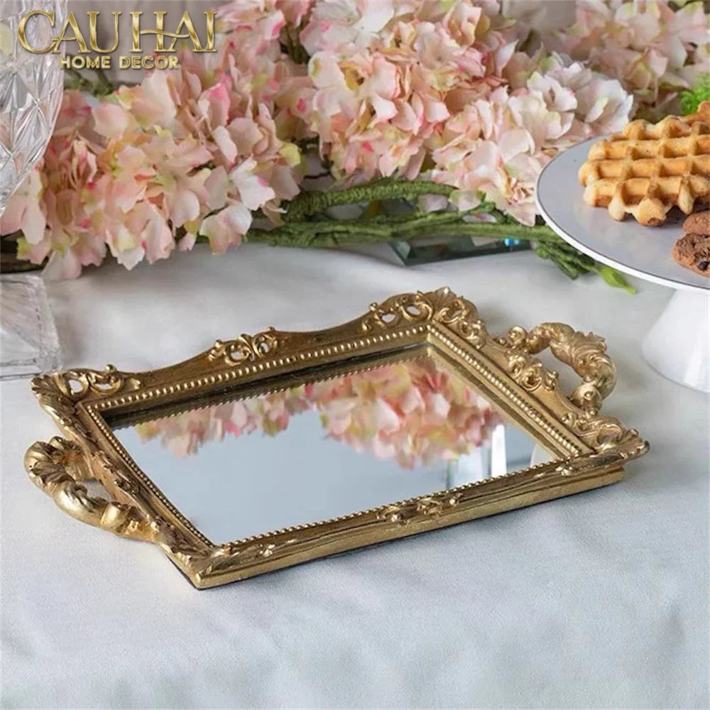 Maison Couture - Khay Gương Chữ Nhật V Class Barocco Frame Rectangular Trays Size 38-CẬU HAI HOME DECOR