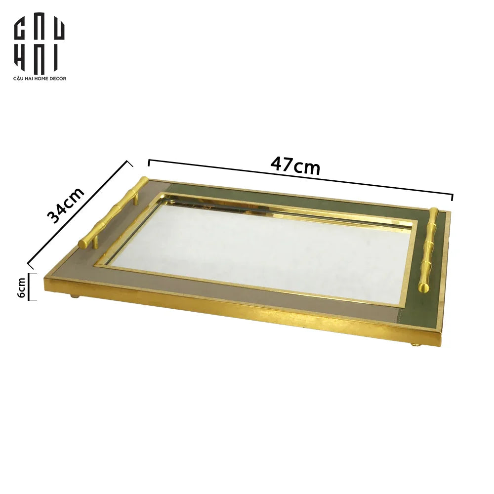 Maison Couture - Khay Gương Chữ Nhật Viền Da Luxe Leather Edge Briton Spéciale Édition 34x47x6-CẬU HAI HOME DECOR