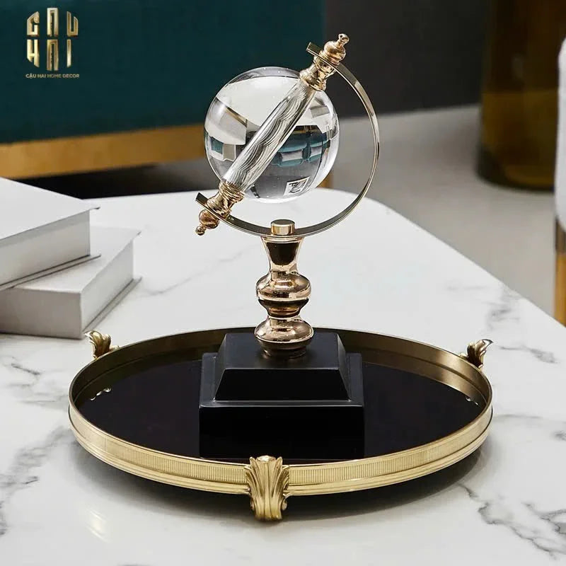 Maison Couture - Khay Gương Đen Tròn Brasson Barocco Medusa Savoir Mirron Ronde Plateau 32-CẬU HAI HOME DECOR