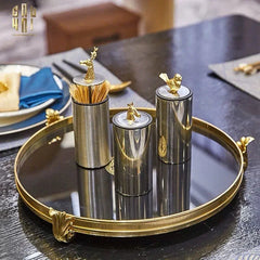 Maison Couture - Khay Gương Đen Tròn Brasson Barocco Medusa Savoir Mirron Ronde Plateau 32-CẬU HAI HOME DECOR