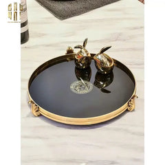 Maison Couture - Khay Gương Đen Tròn Brasson Barocco Medusa Savoir Mirron Ronde Plateau 32-CẬU HAI HOME DECOR